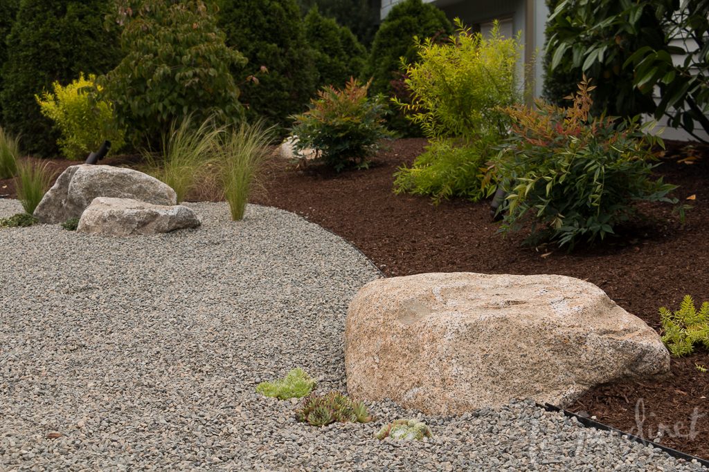 Some boulders were strategically placed to project from the planting bed into the gravel